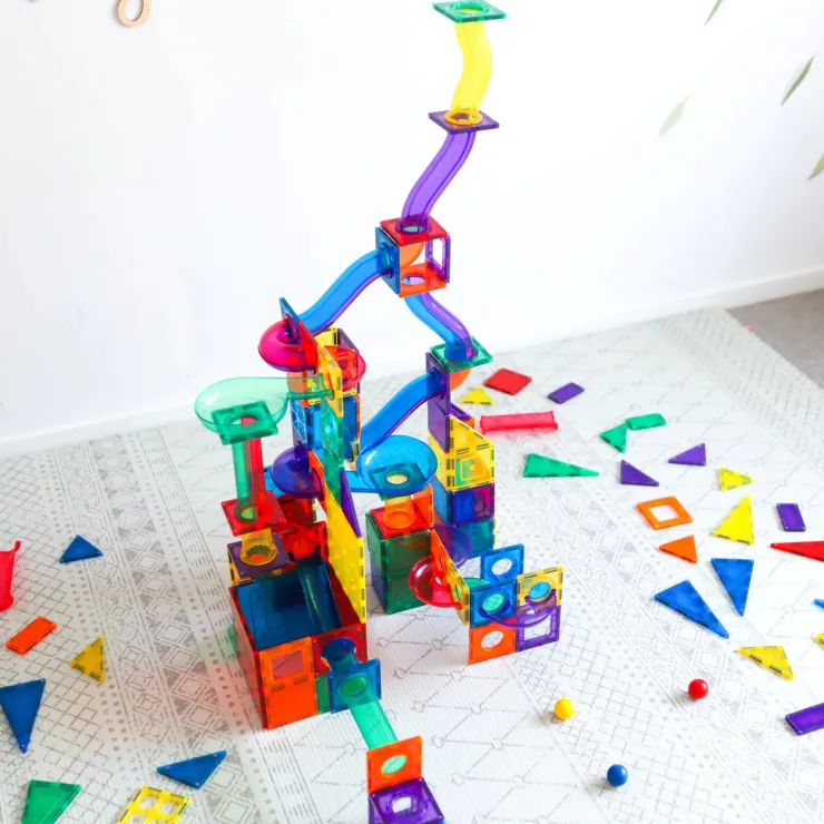 Learn & Grow Building Sets | Magnetic Tiles>Rainbow Magnetic Tiles Ball Run Pack 88pc