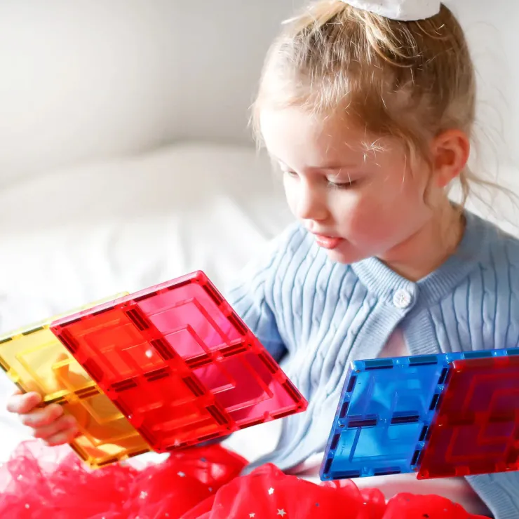 Learn & Grow Building Sets | Magnetic Tiles>Rainbow Magnetic Tiles Large Square Pack 8pc set