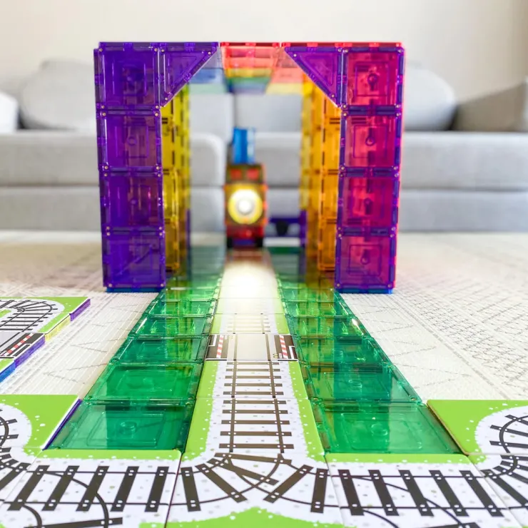 Learn & Grow Building Sets | Transport Toys>Rainbow Magnetic Tiles Toppers - Train Pack 36pc