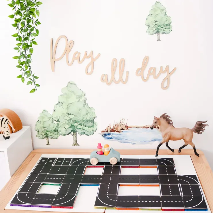 Learn & Grow Transport Toys | Building Sets>Rainbow Magnetic Tiles Toppers - Road Pack 40pc