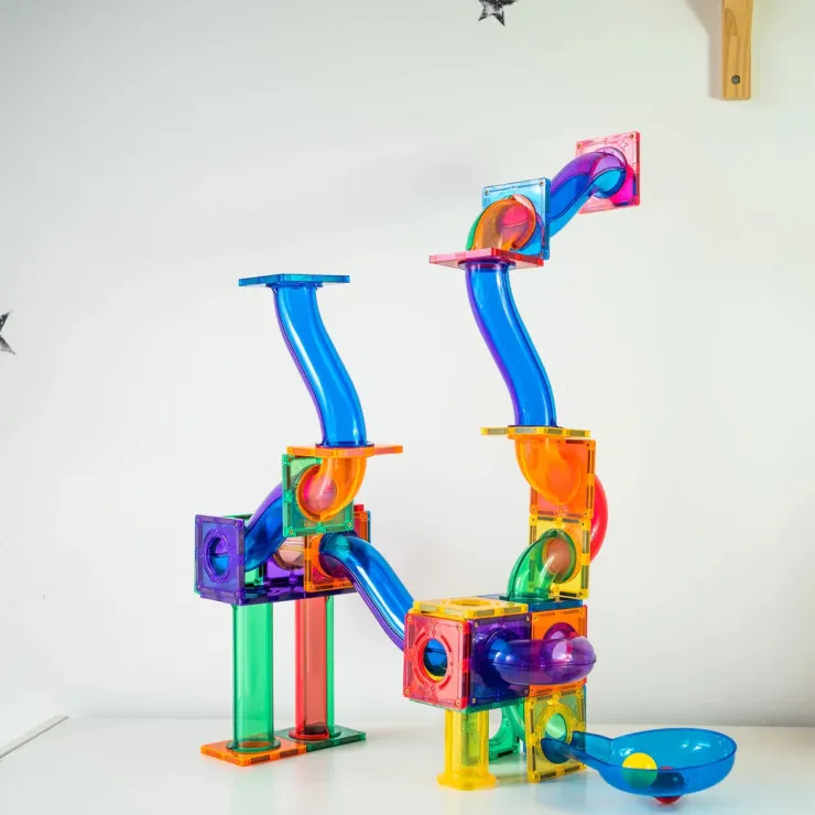 Learn & Grow Building Sets | Magnetic Tiles>Rainbow Magnetic Tiles Ball Run Pack 88pc